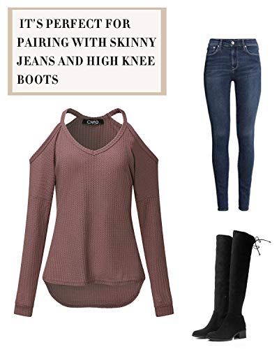CNFIO Jersey Punto Mujer Invierno Cuello Redondo Jerseys Camiseta Manga Larga Sueter Mujer Suelto Jerseys Basico Casual Sudadera