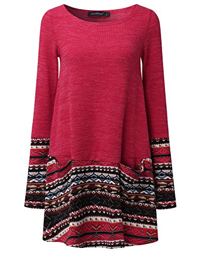 CNFIO Mujer Vestido Cuello Redondo Manga Larga Plus Tamaño Tops Moda Jersey Punto Mujer Invierno