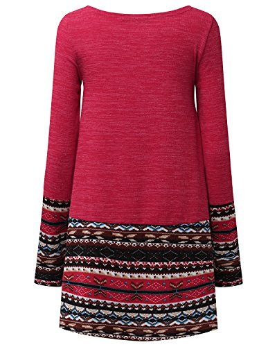 CNFIO Mujer Vestido Cuello Redondo Manga Larga Plus Tamaño Tops Moda Jersey Punto Mujer Invierno