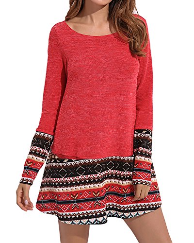 CNFIO Mujer Vestido Cuello Redondo Manga Larga Plus Tamaño Tops Moda Jersey Punto Mujer Invierno