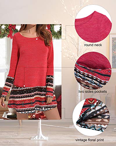 CNFIO Mujer Vestido Cuello Redondo Manga Larga Plus Tamaño Tops Moda Jersey Punto Mujer Invierno