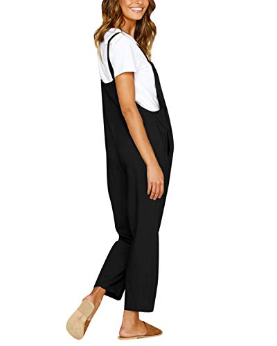 CNFIO Pantalones Mujer Casual Ajustable Correa Monos Rompers Flojo Retro Harem Mamelucos Jumpsuits Overalls con Bolsillo
