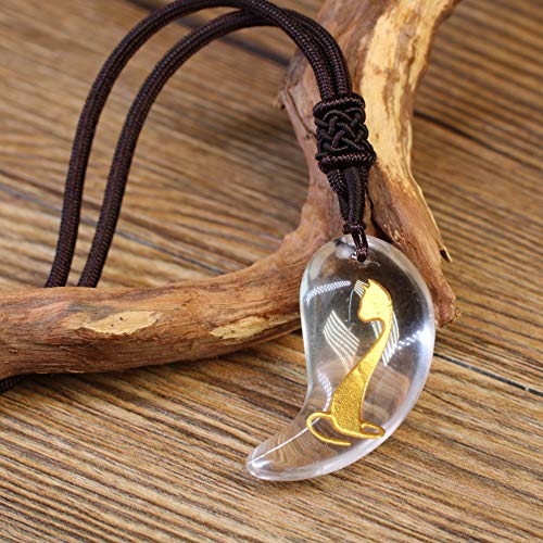 COAI® Colgante Ajustable Unisex Tótem de Gato Grabado Magatama Japonesa Piedra Natural Cuarzo Claro