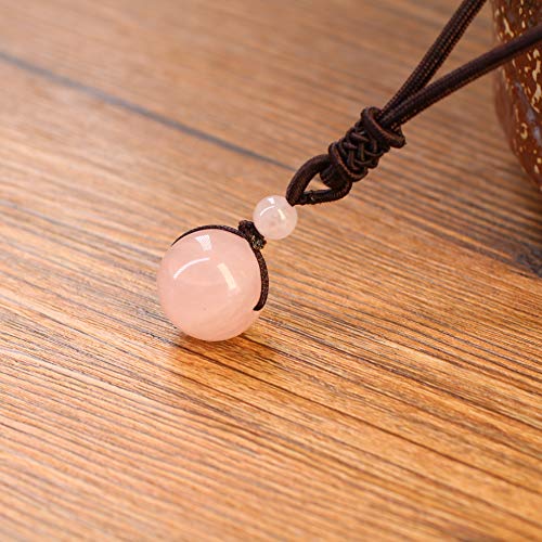 COAI Collar Ajustable con Colgante Cuenta Redonda de Cuazo Rosa