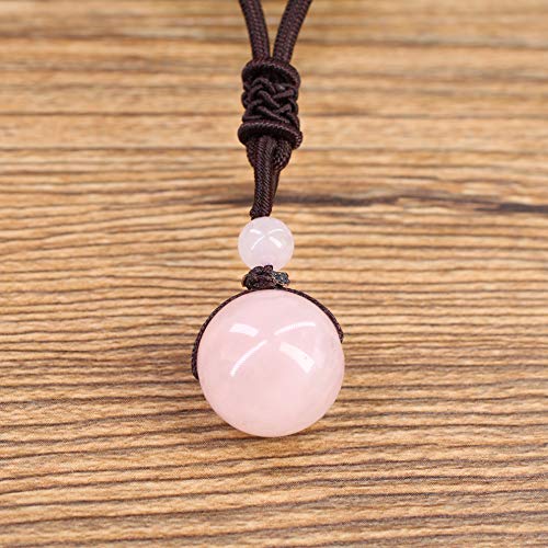 COAI Collar Ajustable con Colgante Cuenta Redonda de Cuazo Rosa