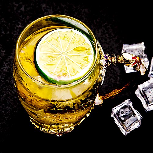 COAWG Taza Grande de Vidrio Esmaltado, Crisantemo Cristales de Cristal Claro Tazas de Té y Café con Mango de Flores Regalo para Profesor Amigo Cumpleaños Navidad San Valentín 350 ml - 1Pc