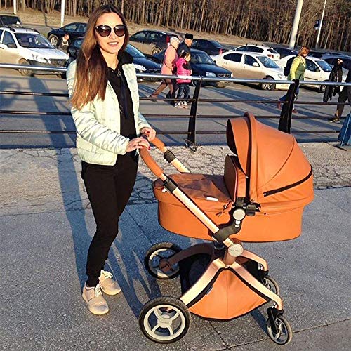Cochecito de Bebe Hot Mom Cochecito y Sillas de paseo 3 en 1 con silla y el capazo, 2020 estilo de vida F22 asiento de carro extra comprable - Marrón
