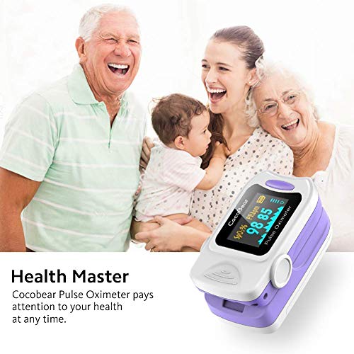 CocoBear Pulsioxímetro,Pulsioximetro de Dedo,Lectura Instantánea oxímetro, Medición de la saturación de oxígeno, Ajuste silencioso, Alarma, 4 direcciones de rotación(Morado)