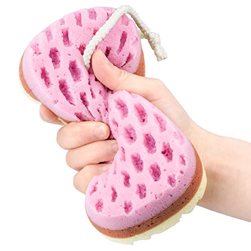 Cococity - Esponja suave para el baño, 3 unidades, suave y calmante, para el cuerpo, de fibra natural, exfoliante, para mujeres, hombres, niños (forma ovalada)