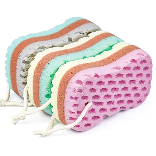 Cococity - Esponja suave para el baño, 3 unidades, suave y calmante, para el cuerpo, de fibra natural, exfoliante, para mujeres, hombres, niños (forma ovalada)