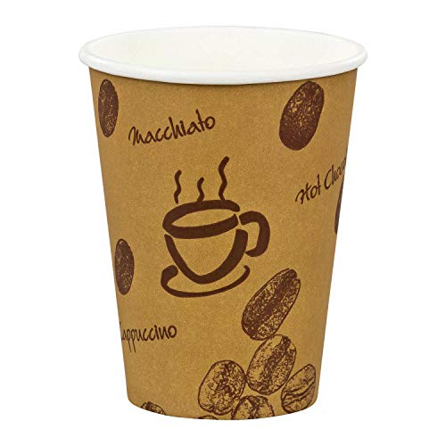 Coffe to go - Vasos de café reciclables con capa de cartón, resistentes al calor, 400 unidades, 200 ml, diseño de granos de café(100 unidades, capacidad: 200 ml), diseño de granos de café con texto, color marrón Fabricado con material 100% reciclable.
