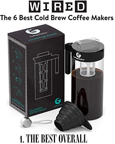Coffee Gator Cafetera de Émbolo para Preparar Café en Frío Máquina Manual Cold-Brew para Conseguir un Café de Filtro Intenso y Aromático — Incluye Cuchara de Medición y Embudo