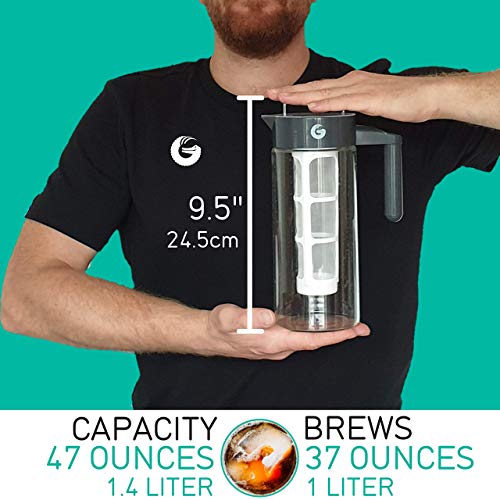 Coffee Gator Cafetera de Émbolo para Preparar Café en Frío Máquina Manual Cold-Brew para Conseguir un Café de Filtro Intenso y Aromático — Incluye Cuchara de Medición y Embudo