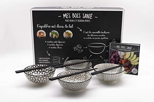 Coffret mes bols santé : Mes bols santé, poké bowls et buddha bowls avec 4 bols céramique, 4 paires de baguettes (Cuisine)