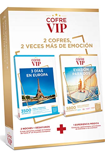 CofreVIP Caja Regalo 3 DÍAS EN Europa + EVASIÓN para Dos para Dos Personas (2 Regalos en uno)