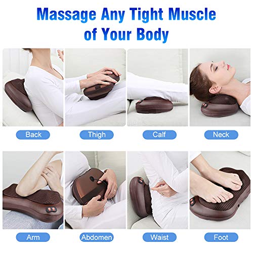 Cojín Masajeador Almohada de Masaje para Cuello, Espalda y Pierna, Shiatsu Bidireccional 8 Rodillos de Calentamiento por Infrarrojos, 3 Velocidades Ajustables para Casa Oficina y Coche