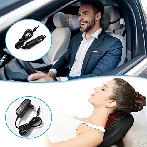 Cojín Masajeador de Cuello y Espalda Portátil, Almohada de Masaje Shiatsu con Calor y Amasamiento del Tejido Profundo, Alivia el Dolor Cervical, Lumbar y de Hombros - para Casa, Coche u Oficina