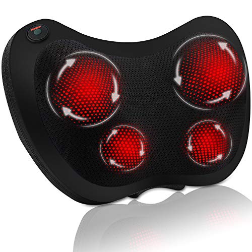 Cojín Masajeador de Cuello y Espalda Portátil, Almohada de Masaje Shiatsu con Calor y Amasamiento del Tejido Profundo, Alivia el Dolor Cervical, Lumbar y de Hombros - para Casa, Coche u Oficina