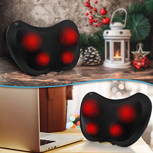 Cojín Masajeador de Cuello y Espalda Portátil, Almohada de Masaje Shiatsu con Calor y Amasamiento del Tejido Profundo, Alivia el Dolor Cervical, Lumbar y de Hombros - para Casa, Coche u Oficina