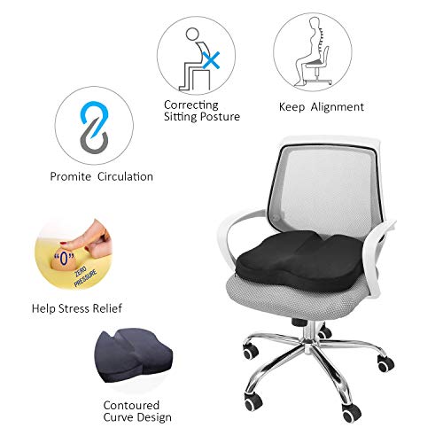 Cojin Ortopédico para Coxis de Espuma de Memoria, TravelEase Cojin de Asiento para Dolor de Espalda y Alivio de Dolor de Hueso de la Cola Sciático, Usado para Silla de Oficina, Silla de Rueda (Negro)