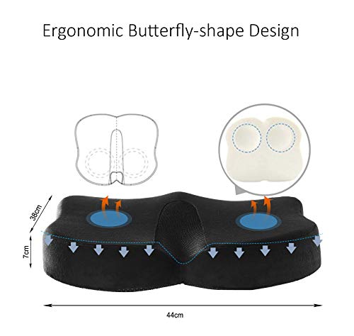 Cojin Ortopédico para Coxis de Espuma de Memoria, TravelEase Cojin de Asiento para Dolor de Espalda y Alivio de Dolor de Hueso de la Cola Sciático, Usado para Silla de Oficina, Silla de Rueda (Negro)