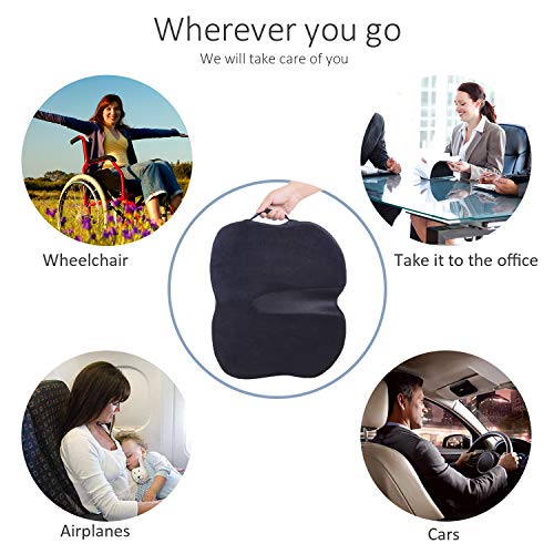 Cojin Ortopédico para Coxis de Espuma de Memoria, TravelEase Cojin de Asiento para Dolor de Espalda y Alivio de Dolor de Hueso de la Cola Sciático, Usado para Silla de Oficina, Silla de Rueda (Negro)