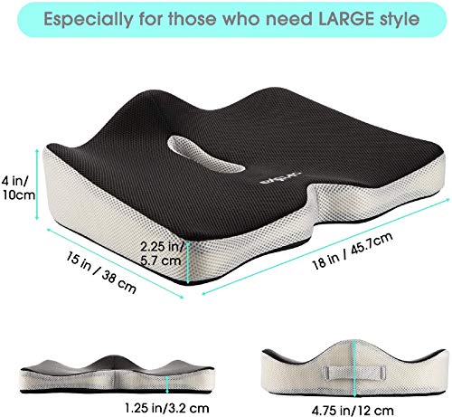 Cojín para Silla Oficina, Cojín Ortopédico y Ergonómico, Cojín Coxis, Cojín Silla de Ruedas y Coches, Alivia Presión y Fatiga, Dolores de Ciática, Hemorroides, Espalda, Dimensión Grande