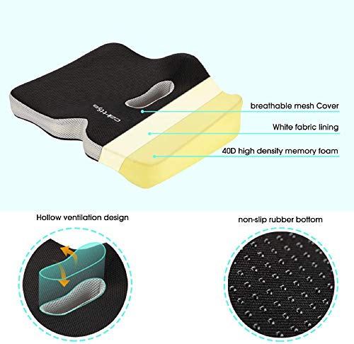 Cojín para Silla Oficina, Cojín Ortopédico y Ergonómico, Cojín Coxis, Cojín Silla de Ruedas y Coches, Alivia Presión y Fatiga, Dolores de Ciática, Hemorroides, Espalda, Dimensión Grande