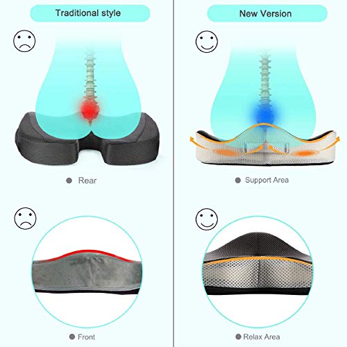 Cojín para Silla Oficina, Cojín Ortopédico y Ergonómico, Cojín Coxis, Cojín Silla de Ruedas y Coches, Alivia Presión y Fatiga, Dolores de Ciática, Hemorroides, Espalda, Dimensión Grande