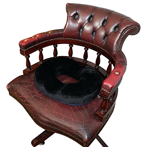 Cojín Redondo Espuma de Memoria -40cm x 32cm Agujero de 16.5cm x10cm Funda Negra Estilo Terciopelo - Cojín Duradera para Viajes, Hemorroides, Embarazo, Dolor en el Coxis - Hogar, Coche u Oficina