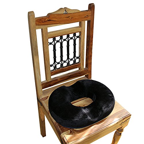 Cojín Redondo Espuma de Memoria -40cm x 32cm Agujero de 16.5cm x10cm Funda Negra Estilo Terciopelo - Cojín Duradera para Viajes, Hemorroides, Embarazo, Dolor en el Coxis - Hogar, Coche u Oficina