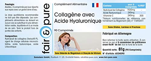 Colágeno 640mg - Colágeno hidrolizado con Ácido hialurónico y Vitamina C - Alta pureza - 90 Comprimidos