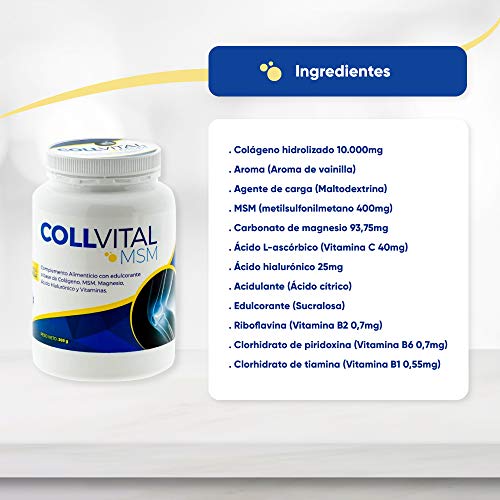 Colageno Collvital en polvo con MSM, Magnesio, Ácido hialuronico y vitaminas con sabor a vainilla 368Gr en polvo