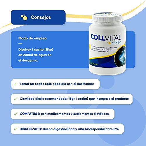 Colageno Collvital en polvo con MSM, Magnesio, Ácido hialuronico y vitaminas con sabor a vainilla 368Gr en polvo