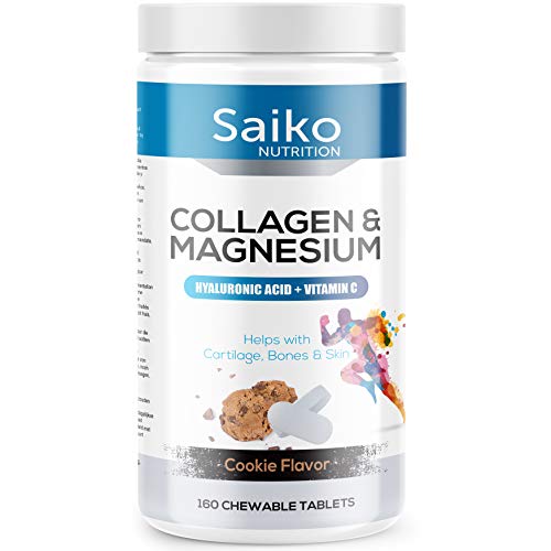 Colágeno con Magnesio y Vitamina C Masticable - Formula Novedosa, Doble de Colágeno por Comprimido - Regenerador de Tejidos, Huesos y Articulaciones, Previene Lesiones, 160 Comprimidos (Galleta)