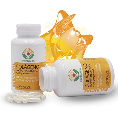 Colágeno Hidrolizado, Ácido Hialurónico, Zinc y Vitamina C. 120 Cápsulas. Mejora Elasticidad Y Salud de Cartílagos, Articulaciones, Tendones y Huesos. Mejora tu piel, Antioxidante Contra las arrugas
