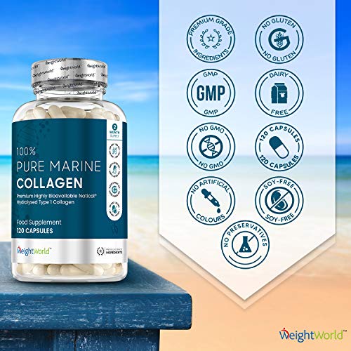 Colágeno Hidrolizado Marino Dosis Alta de 1755 mg 120 Cápsulas | 100% Péptidos Colágeno Marino Puro Natural, Para Huesos, Cartílagos, Articulaciones Y Piel, Suplemento Antiarrugas y Antiedad
