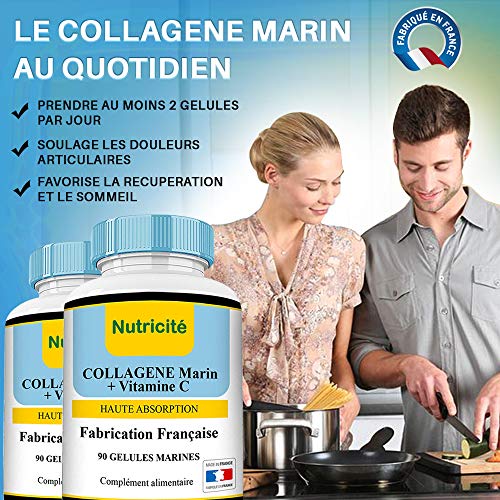Colágeno marino + Vitamina C - 90 cápsulas-600 MG-Calidad francesa al precio correcto-INCLUÍDO: Instrucciones de uso PDF-Colágeno anti edad natural para una cara y una piel más brillante