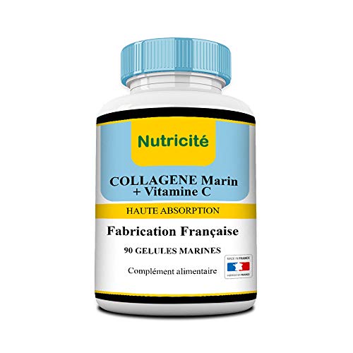 Colágeno marino + Vitamina C - 90 cápsulas-600 MG-Calidad francesa al precio correcto-INCLUÍDO: Instrucciones de uso PDF-Colágeno anti edad natural para una cara y una piel más brillante