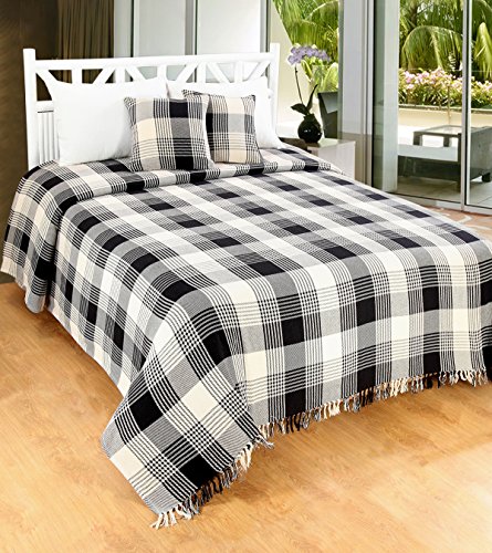 Colcha EHC premium reversible Súper King 100 % algodón, tamaño 250 x 380 cm, diseño de cuadros, mantas para sofá