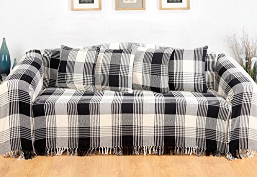 Colcha EHC premium reversible Súper King 100 % algodón, tamaño 250 x 380 cm, diseño de cuadros, mantas para sofá