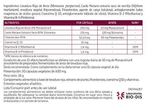 Colestless® complex con levadura roja de arroz, cardo mariano, Q-10, fitoesteroles, vitaminas B-2 y B-6 – 30 Cápsulas vegetales.