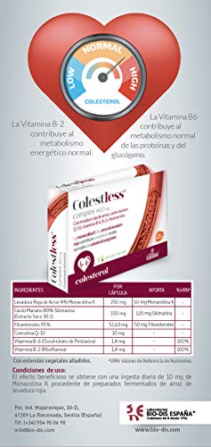 Colestless® complex con levadura roja de arroz, cardo mariano, Q-10, fitoesteroles, vitaminas B-2 y B-6 – 30 Cápsulas vegetales.
