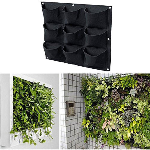 Colgar en la Pared Bolsas de Plantación, Plantador Verde Vertical del Crecimiento con 9 Bolsillos, Planta Que Cuelga Bolsos de la Flor Que Cuelgan para Balcón Pared de la Pared Jardín (Negro)