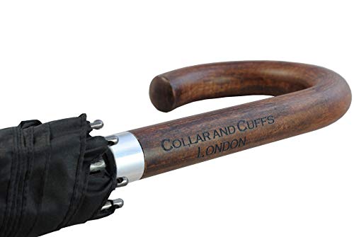 COLLAR AND CUFFS LONDON - A Prueba DE Viento - Muy Fuerte - Mango De Madera Maciza - Estructura Reforzada con Fibra de Vidrio - Doble Toldo Ventilado - Automático - Paraguas Largos - Grande - Negro