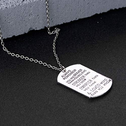 Collar con colgante de joyería para perro, collar con texto en inglés "Man Always Remember You Are Stronger Loved Than You Loom Know Cheer Friends Up Excitación Collar Mujer