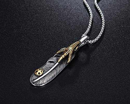 Collar con colgante de pluma de garra de águila, hip hop, estilo retro punk calle de titanio fundido de acero inoxidable para hombre y mujer