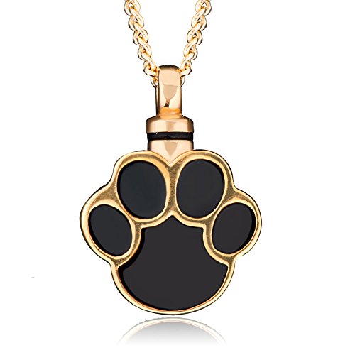 Collar con pequeña urna colgante en forma de pata de perro para cenizas de Uniqueen, de acero inoxidable chapado en oro, joya de recuerdo de cremación