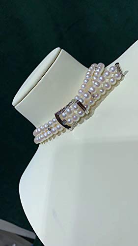 Collar de perlas blancas de agua dulce natural y cadena corta de diamantes también puede ser una caja de regalo de gama alta para pulseras para dar regalos de novias.