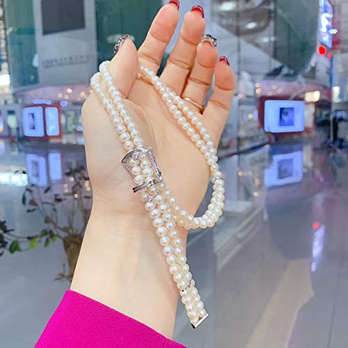 Collar de perlas blancas de agua dulce natural y cadena corta de diamantes también puede ser una caja de regalo de gama alta para pulseras para dar regalos de novias.